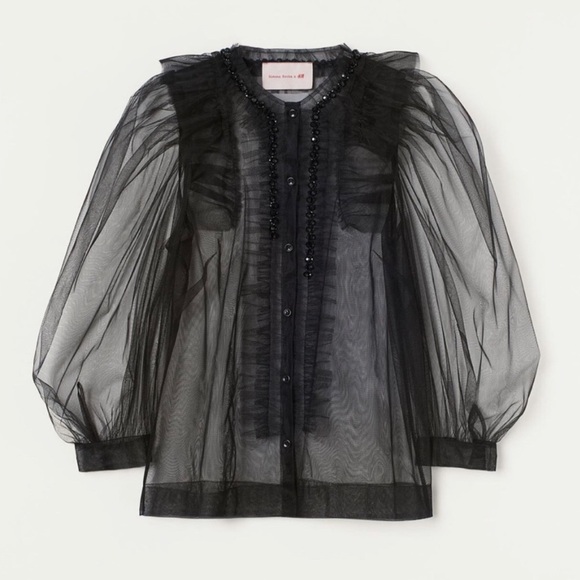 Simone Rocha x H&M Puff Sleeved Black Tulle Blouse - Picture 13 of 16